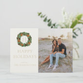 Single Photo Monogram Pine Krans Eenvoudige Vakant Feestdagenkaart (Staand voorkant)
