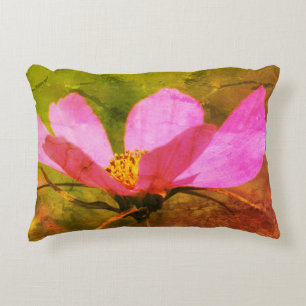 Single Pink Cosmos Flower Abstract Grunge Accent Kussen
