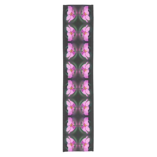 Single Pink Cosmos Flower Abstract Pattern Korte Tafelloper (Voorkant)