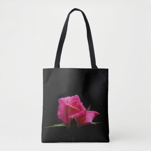 Single Pink Rose Bloom op zwart Tote Bag (Voorkant)