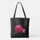 Single Pink Rose Bloom op zwart Tote Bag (Achterkant)
