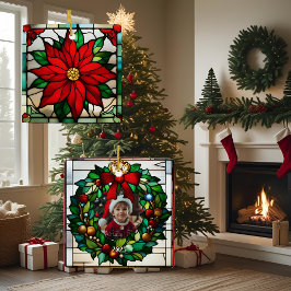 Single Poinsettias Faux-Glas in lood Keramisch Ornament