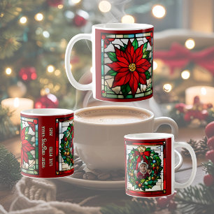 Single Poinsettias Faux-Glas in lood Koffiemok