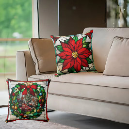Single Poinsettias Faux-Glas in lood Kussen