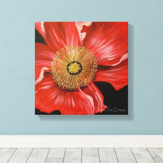 Single Red Poppy Canvas Afdruk (Insitu (Houten vloer))