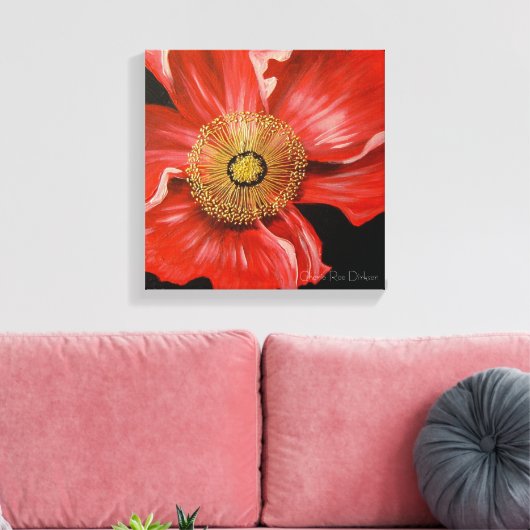 Single Red Poppy Canvas Afdruk (Insitu (Woonkamer))