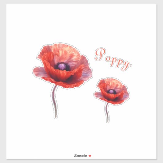 Single Red Poppy Flower Sticker (Vel)
