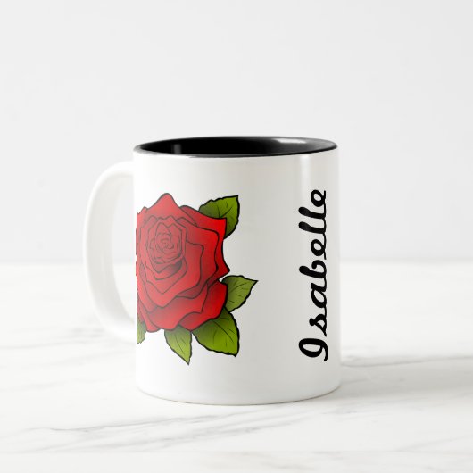Single Red Rose Art gepersonaliseerd Tweekleurige Koffiemok (Voorkant links)