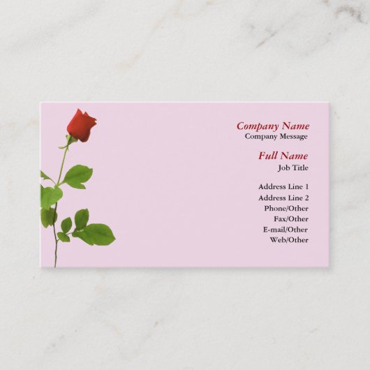 Single Red Rose Business Card-sjabloon Visitekaartje (Voorkant)