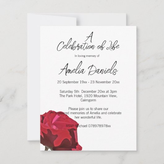 Single Red Rose Celebration of Life  Card Kaart (Voorkant)