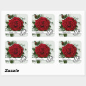 Single Red Rose denking of you Vierkante Sticker (Vel)