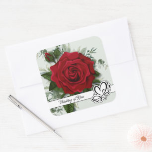 Single Red Rose denking of you Vierkante Sticker
