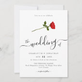 Single Red Rose Elegant Script Minimalist Kaart (Voorkant)