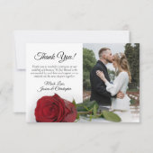 Single Red Rose Elegante Trouwfoto Bedankkaart (Voorkant)
