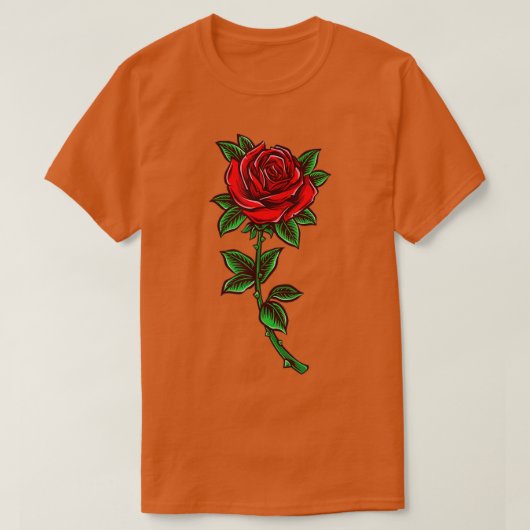Single Red Rose Flower Romantic Love  T-shirt (Design voorkant)