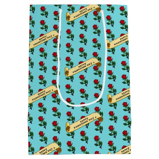 Single Red Rose Happy Valentine's Day 80s Retro Medium Cadeauzakje (Achterkant)