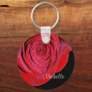 Single Red Rose op maat Sleutelhanger
