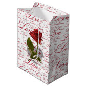 Single Red Rose Photo - Love Typography Pattern Medium Cadeauzakje (Voorkant Gekanteld)