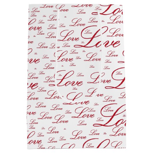 Single Red Rose Photo - Love Typography Pattern Medium Cadeauzakje (Achterkant)