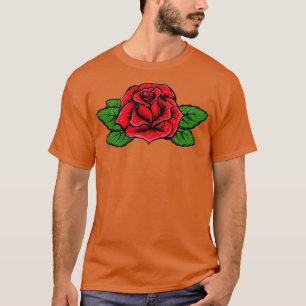 Single Red Rose Pocket Flower Romantic Love Pocket T-shirt