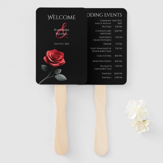 Single Red Rose-Wedding Programma Handwaaier (Voorkant en achterkant)