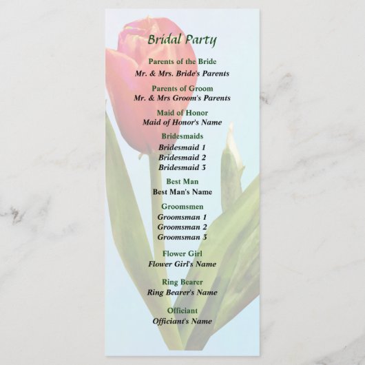 Single Red Tulip Wedding Programme Programmakaart (Achterkant)