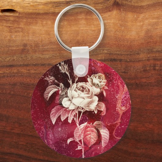 SINGLE ROSE  on Red Background Sleutelhanger (Voorkant)