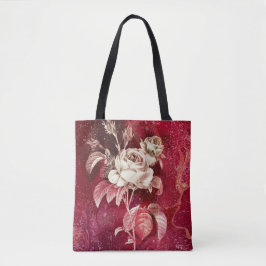 Single Rose on Textured Red Background Tote Bag