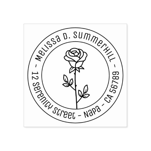 Single Rose Round Address Rubberstempel (Afrduk)
