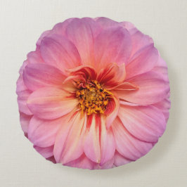 Single Roze en Paarse Zinnia Flower Round Pillow Rond Kussen