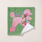 Single Roze Franse Poedel op Groen Bad Handdoek (Wasdoekje)