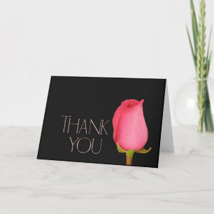 Single roze rosebud bedankkaart