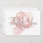 Single roze rozenknopje bloem bruiloft bedankkaart (Voorkant)