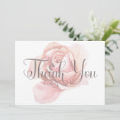 Single roze rozenknopje bloem bruiloft bedankkaart (Staand voorkant)