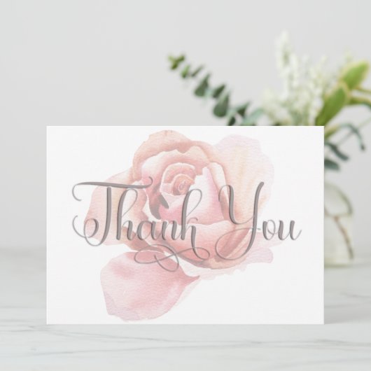 Single roze rozenknopje bloem bruiloft bedankkaart (Staand voorkant)
