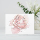 Single roze rozenknopje bloem details bruiloft informatiekaartje (Staand voorkant)
