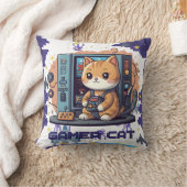 Single Schattigee Gamer Cat Blauwe Print Kussen (Deken)