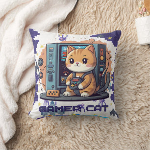 Single Schattigee Gamer Cat Blauwe Print Kussen