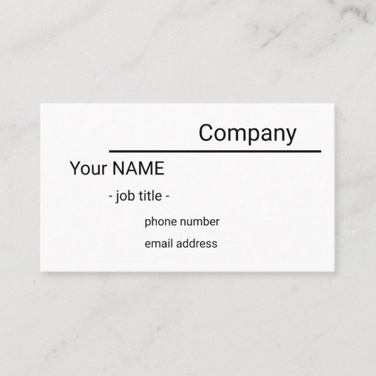 single sided simple white business card visitekaartje (Voorkant)