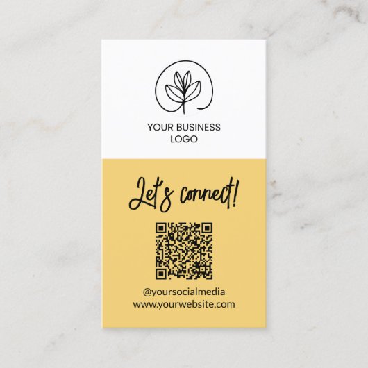 Single Sided Soft Yellow Let's Connect QR Code Visitekaartje (Voorkant)