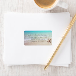 Single Starfish Wide Beach Scene Adresetiketten Etiket