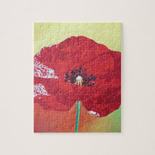 Single Stem Poppy on Red Green and Oranje Backgrou Legpuzzel