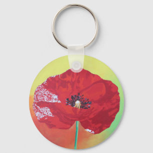 Single Stem Poppy on Red Green and Oranje Backgrou Sleutelhanger