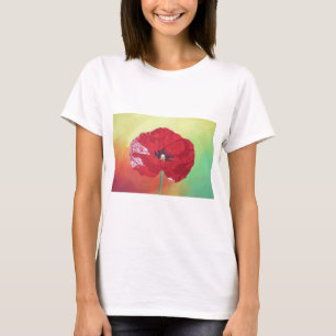 Single Stem Poppy on Red Green and Oranje Backgrou T-shirt