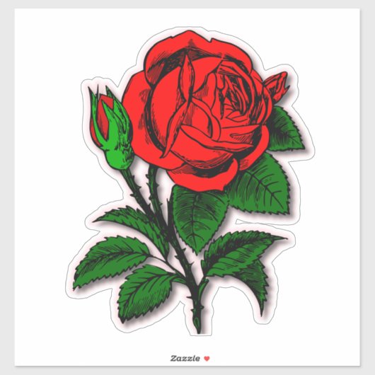 Single Stem  Red Rose Flower Sticker (Vel)