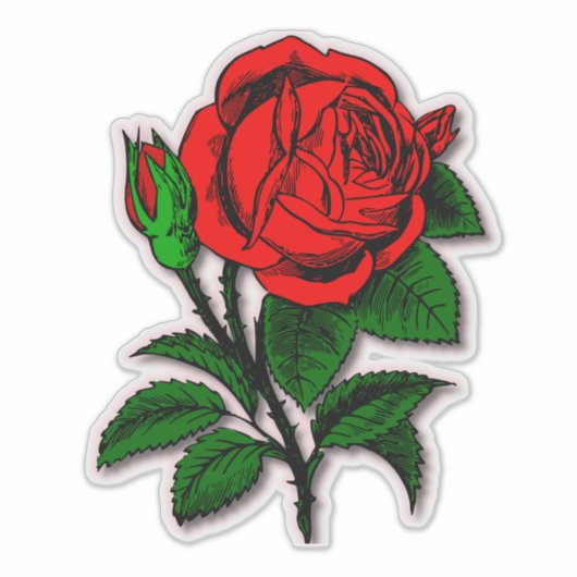 Single Stem Red Rose Flower Sticker (Voorkant)