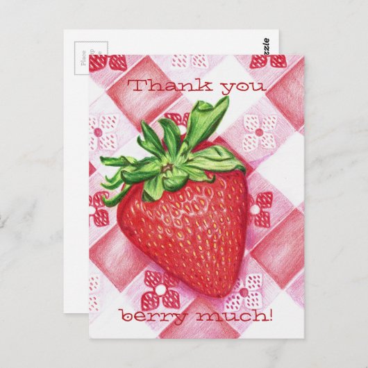Single Strawberry Art Postcard Briefkaart (Voorkant / Achterkant)