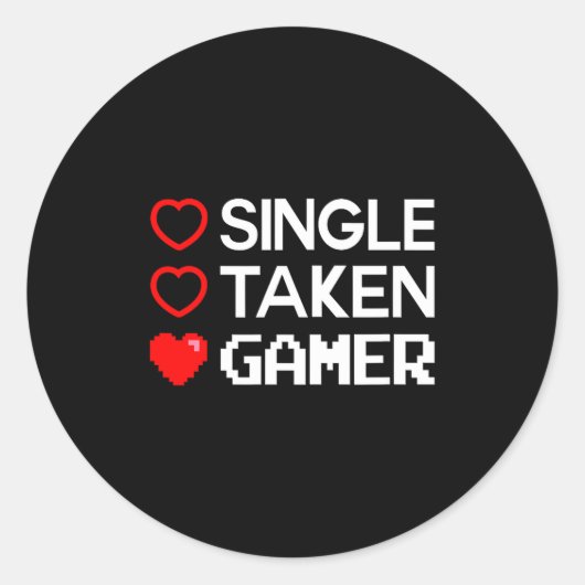 Single Taken Gamer Valentines Day Gaming Heart Fun Ronde Sticker (Voorkant)