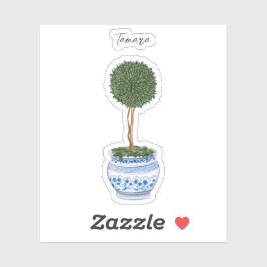 Single Topiary Tree Chinoiserie Vinyl Sticker (Vel)