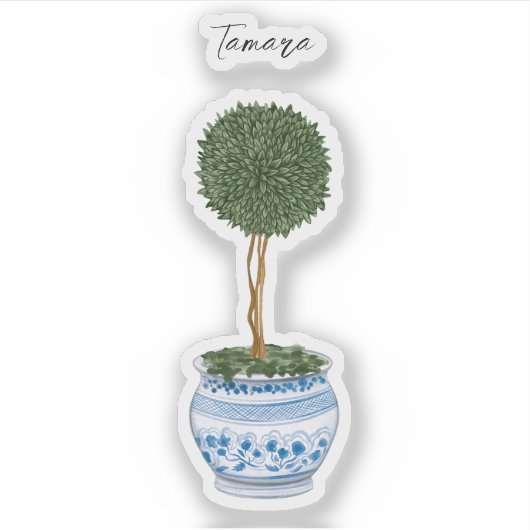 Single Topiary Tree Chinoiserie Vinyl Sticker (Voorkant)